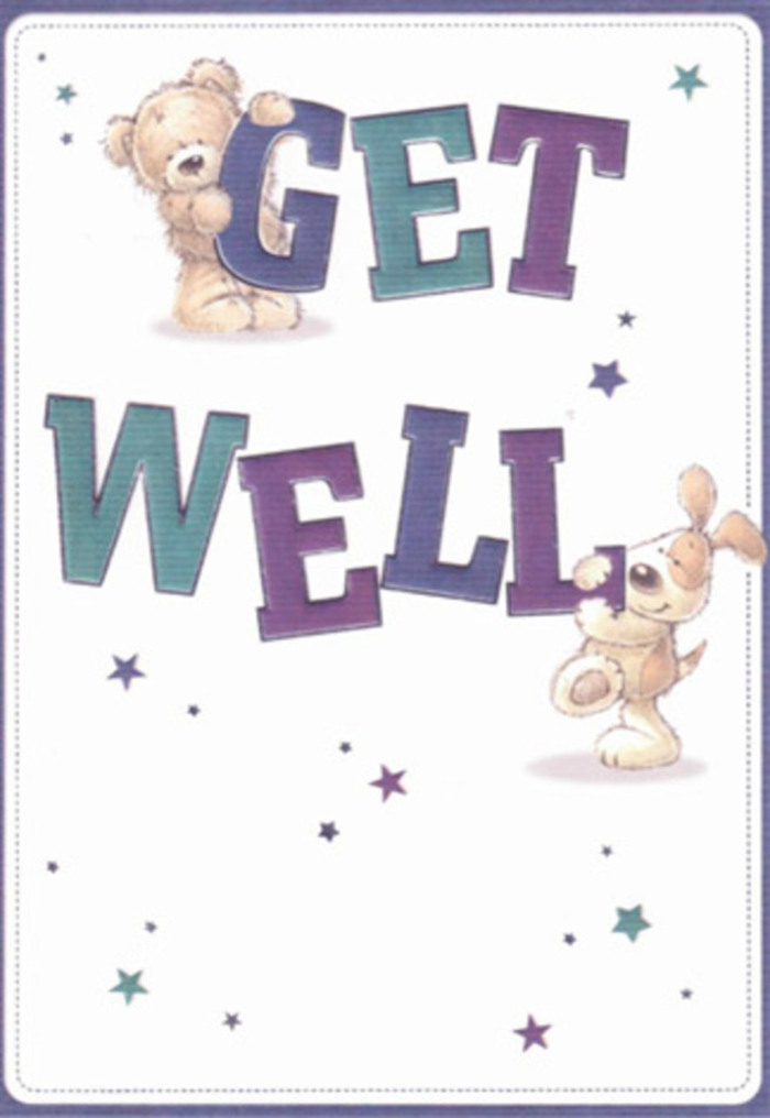 In this charming get well card, gentle encouragement and radiant hope take form as a fuzzy bear and a playful puppy come together, reminiscent of joyful encounters in the heart of Addington Village. Playful starbursts in shades of indigo and teal float through the air, weaving an invisible thread of good wishes around the two friends. The typography feels energetic yet comforting, each letter rendered with mossy purples and cool aquas, anchoring the scene with a confident, uplifting presence. Looking closer, the card's tactile nuances stand out-the bear's creamy fur looks freshly brushed, and the puppy's soft ears appear ready to be gently tousled, just like the blooms and greenery arranged for a comforting bouquet by an Addington florist. The white space envelops the characters, bringing a sense of open possibility, and the overall mood is as light and warming as spring sunlight over local gardens. Pairing this card with a bouquet from Addington Flowers would be like sending a double dose of encouragement-a thoughtful, uplifting gesture infused with the nurturing spirit of the Addington community. The artwork captures more than a message; it embodies genuine care, perfect for cheering a loved one on their road to recovery.