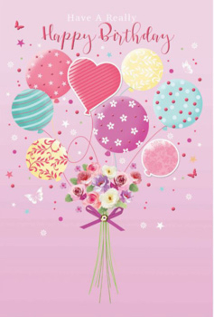This charming birthday scene looks as if a local Addington florist has translated a festive bouquet into a pastel daydream. The background is a gentle blush pink, reminiscent of evening skies over fields close to Addington Village, providing a calm canvas for the cheerful display. A cluster of balloons floats centre stage, arranged in a loose bouquet that arches upward in a soft, rounded shape. Each balloon is decorated differently yet coordinated to perfection: stripes twist like ribbons of candy in rose and teal, polka dots dance in lemon and lavender, tiny floral sprigs bloom across a few, and a prominent heart-shaped balloon anchors the group with a quiet, affectionate glow. Their colours - muted pinks, sea greens, butter yellows, and lilacs - blend together like watercolours, suggesting gentle movement as if stirred by a birthday breeze. At the base of this floating cluster rests a delicate hand-tied bouquet. Small roses, daisy-like petals, and anemone-style blossoms gather in a tight, rounded posy, shaded from creamy whites and antique ivory through blush and warm mauve. The imagined texture is velvety and soft, the sort of bouquet you might cradle carefully while walking home along Lodge Lane. A glimmering purple bow wraps the stems, catching the light as though woven with fine satin threads. Around the main composition flutter tiny butterflies and scattered star motifs, adding lightness and a sense of wonder, as if the bouquet were part of a magical birthday moment. Gentle, diffused light highlights the curves of the balloons and the layered petals, creating a mood that is both playful and tender, perfectly suited to celebrate someone special's birthday in Addington.