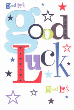 This cheerful good luck card captures the atmosphere of Addington's warmest gatherings-where words and gestures come together to lift spirits. Set against a clean white backdrop, the greeting radiates with thoughtfully chosen letters: a large, playful pastel-blue 'g' starts the phrase with a childlike optimism, while lively reds, soft greens, and regal purples add a joyful yet grounded touch, reminiscent of Addington's colourful community events in the heart of Croydon. Dotted across the card, stars of every size and tone-inky navy, sky blue, gentle lilac-spark the imagination, as if echoing the twinkling lights seen above the fields at dusk or the promise of a new adventure ahead on Lodge Lane. The card's assorted fonts and vivid colour palette create the sensation of both excitement and gentle reassurance, mirroring the balance found in a finely arranged bouquet by Addington Flowers. The subtly textured finish feels comforting in hand, ready to pass along best wishes for a new job, exam, or any milestone where encouragement matters. It's as if the card was crafted to whisper, 'Luck is on your side,' bringing the heartfelt optimism of the local Addington community to every new chapter.