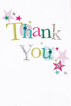 In this thank you card, designed with distinct Addington character, a sense of contagious delight radiates from its jubilant colours and whimsical artistry. The phrase 'Thank You' is boldly stitched across the front, each letter unique, woven from a patchwork of energetic greens, radiant fuchsias, crisp blues, and sparkling touches of silver. Delicate stars - in warm tones of magenta, teal, and golden yellow - scatter playfully like confetti across the corners, reminiscent of post-celebration scenes at local Addington gatherings. There's subtle texture throughout, especially where silver letters glint and shimmer under the shop lights, promising the tactile feel of craftsmanship. The pure, immaculate white background serves as the perfect stage, highlighting every figure and flourish. It's easy to picture this card accompanying a bright, seasonal bouquet, ready for delivery across Addington's friendly neighborhoods. The design captures a florist's thoughtful creativity and sense of community-a card that brings cheer and reassurance, as present and genuine as the fresh cut flowers next to it. It's an invitation to share true gratitude in Addington's familiar, joyful spirit.