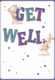 This get well card exudes cheerful optimism, its gentle design echoing the warmth found in cozy corners of Addington. At the center, a whimsical teddy bear and a lovable puppy seem to spring forth, each balancing and holding bright, bold letters that joyfully spell 'Get Well'. Their depiction is animated yet comforting, with indigo and teal hues in the text standing out vibrantly against a soft cream background, reminiscent of morning light filtering through a local Addington window. Around them, playful stars in cool blues and purples twinkle, adding a sprinkling of magic and hope. The fluffy fur of the bear and the velvety puppy's ears look so inviting you can almost feel their comforting embrace - a sensory reminder of the solace provided by thoughtfully arranged flowers. This scene is more than a card; it's an emotional remedy, a visual gesture of encouragement and heartfelt kindness, perfect for anyone in Addington needing a gentle nudge toward recovery and supported by the care that defines our local flower shop.